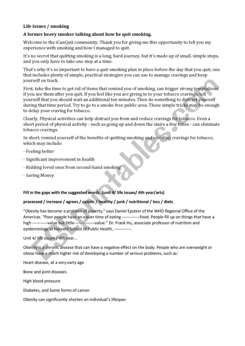 Life Issues worksheet