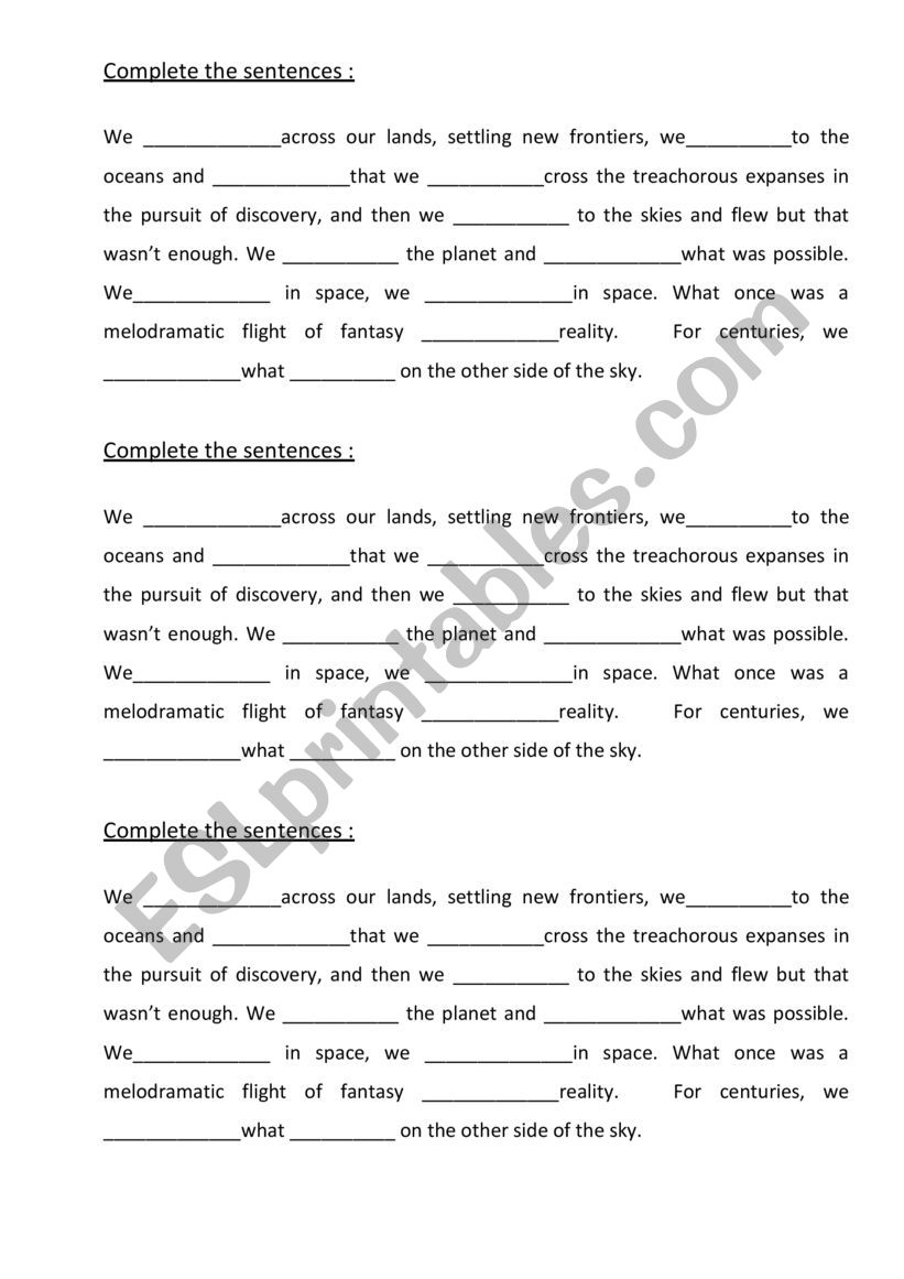 Space Exploration worksheet