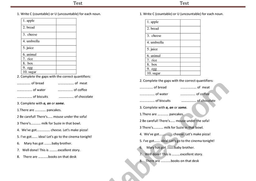 Countable - uncountable nouns 