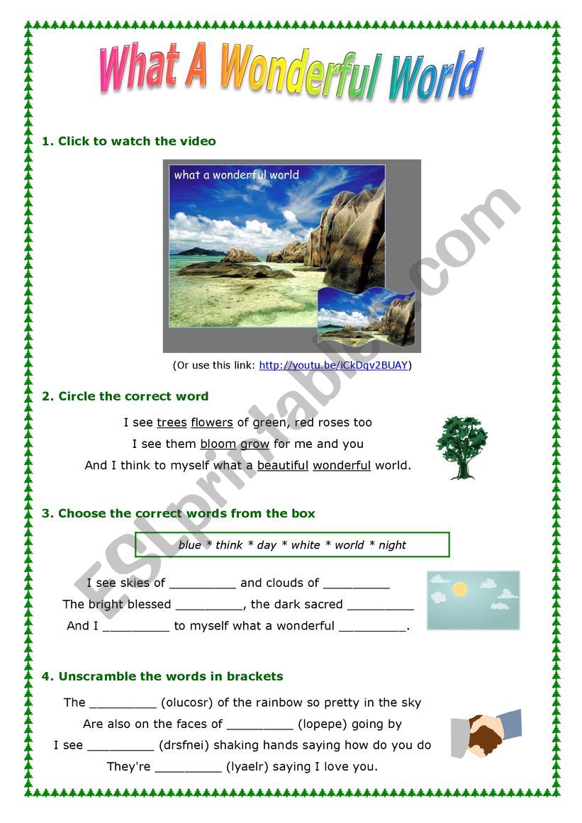 What a Wonderful World Worksheet