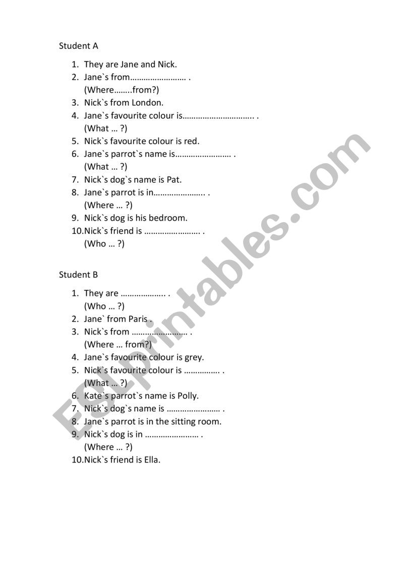 wh-question worksheet