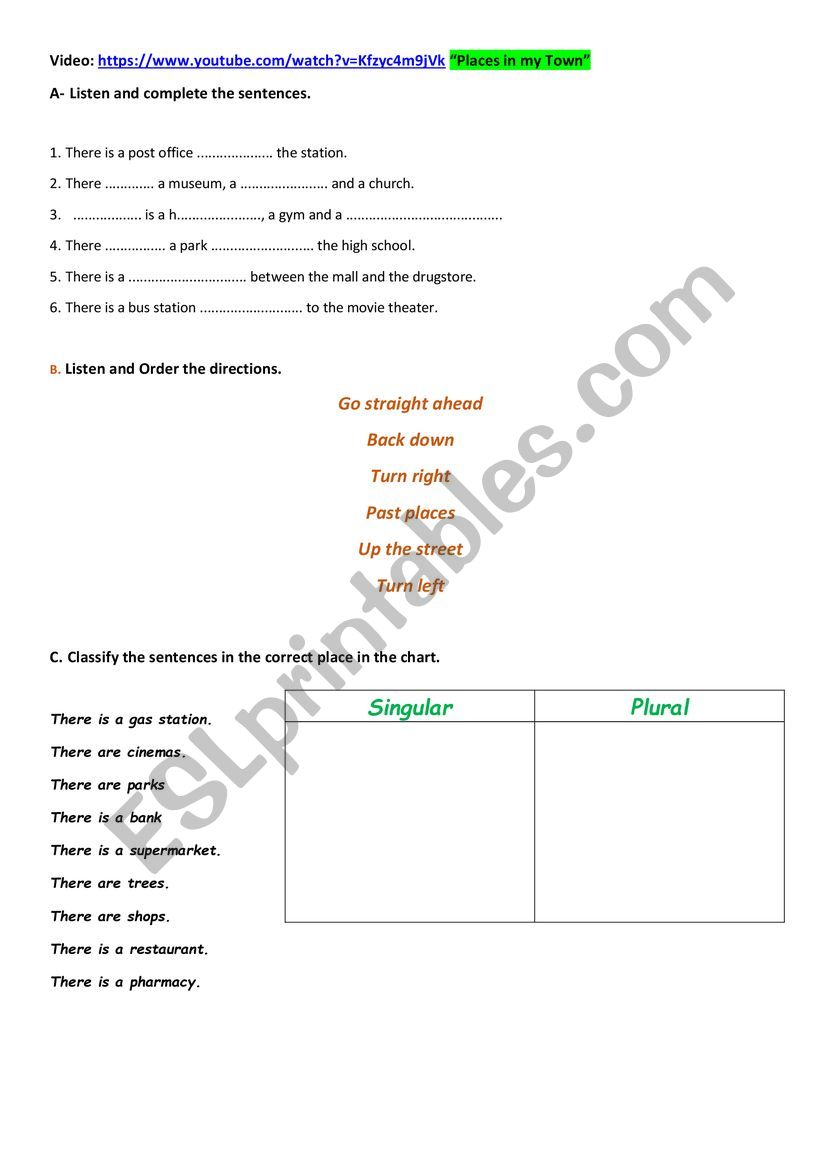 Town Places worksheet