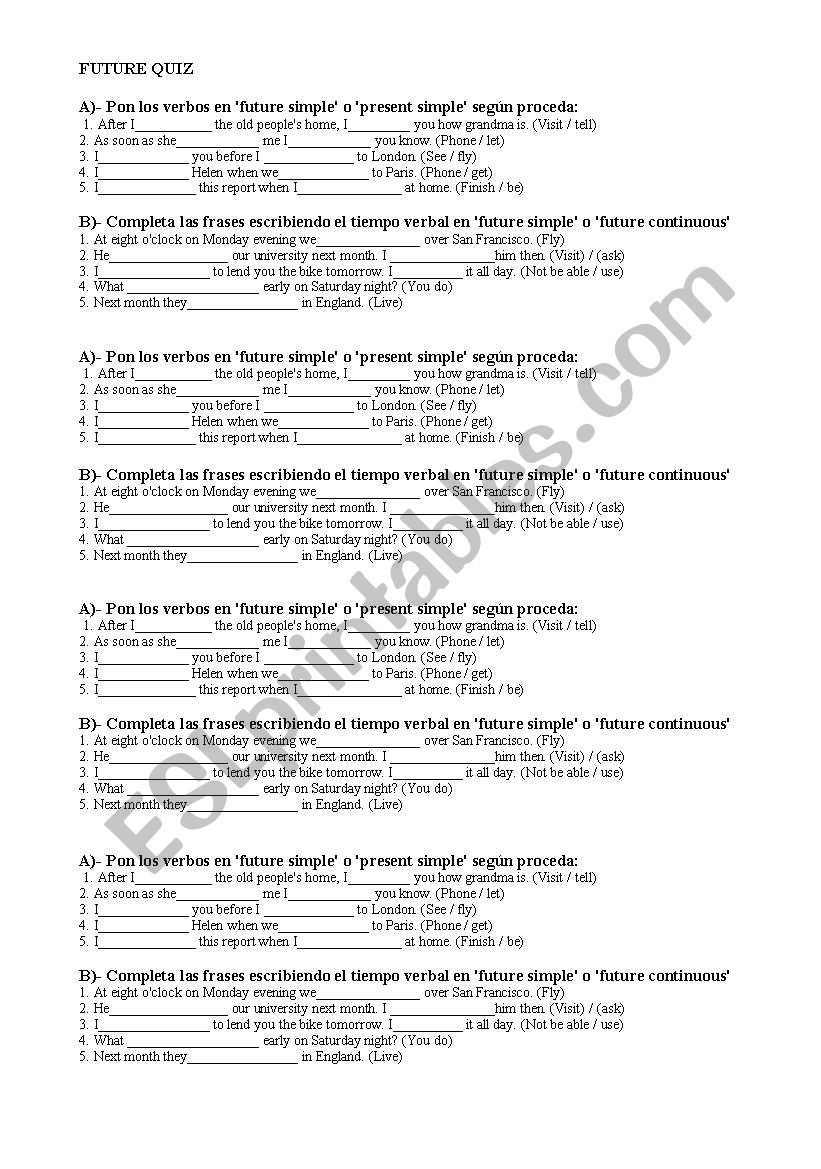 WILL AND WONT FUTURE QUIZ worksheet
