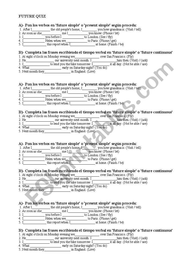 WILL AND WONÂ´T FUTURE QUIZ worksheet