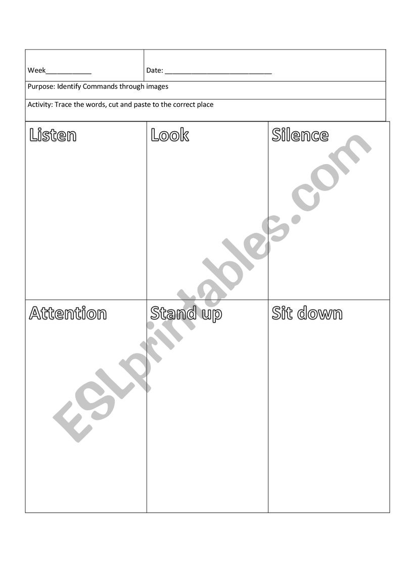 Classroom Commands worksheet