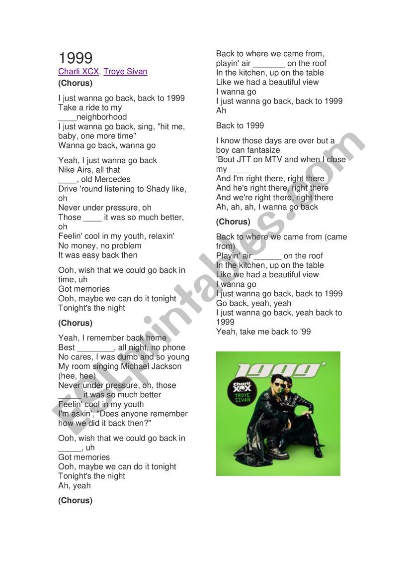 Song 1999 Charlie XCX worksheet