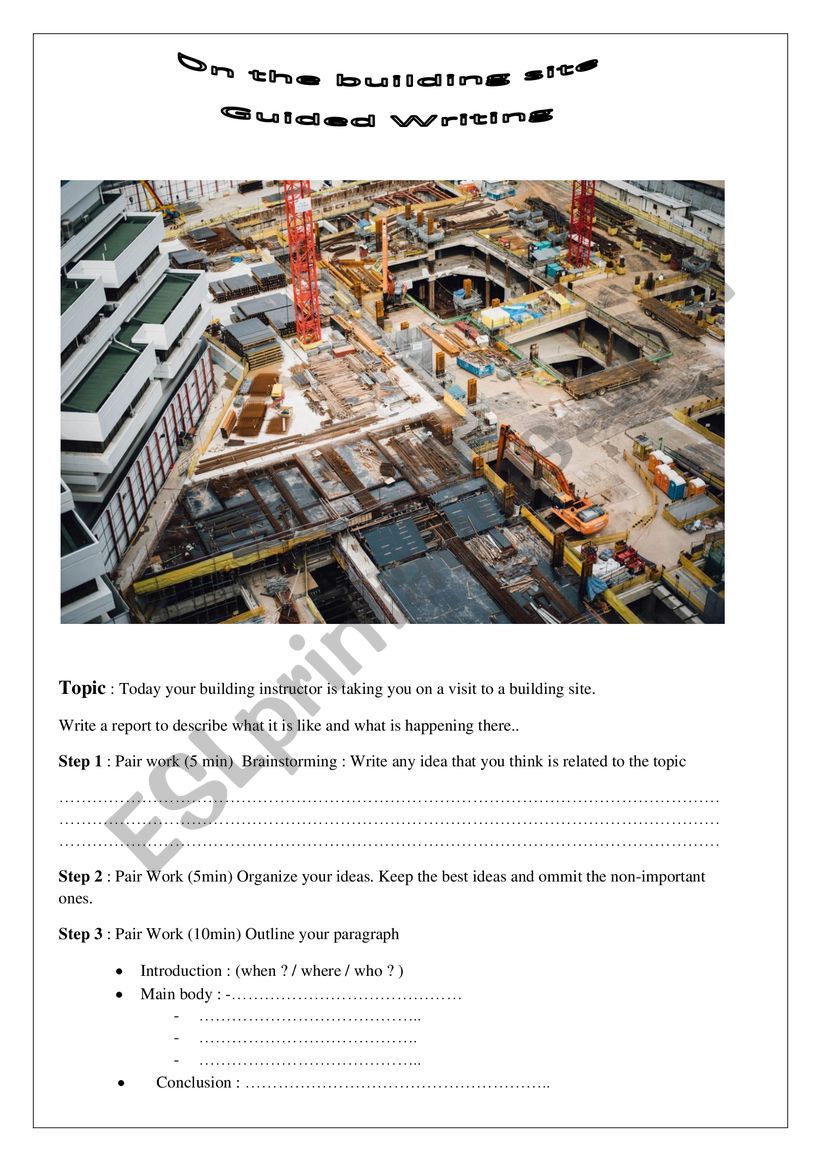 Writing about a building site worksheet