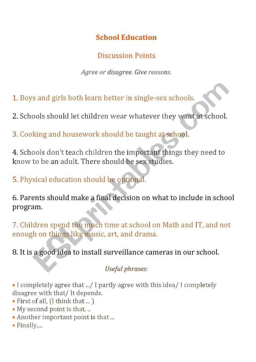 School Education Discussion worksheet