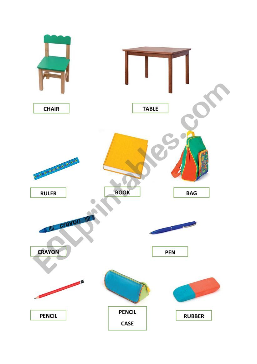 School objects worksheet