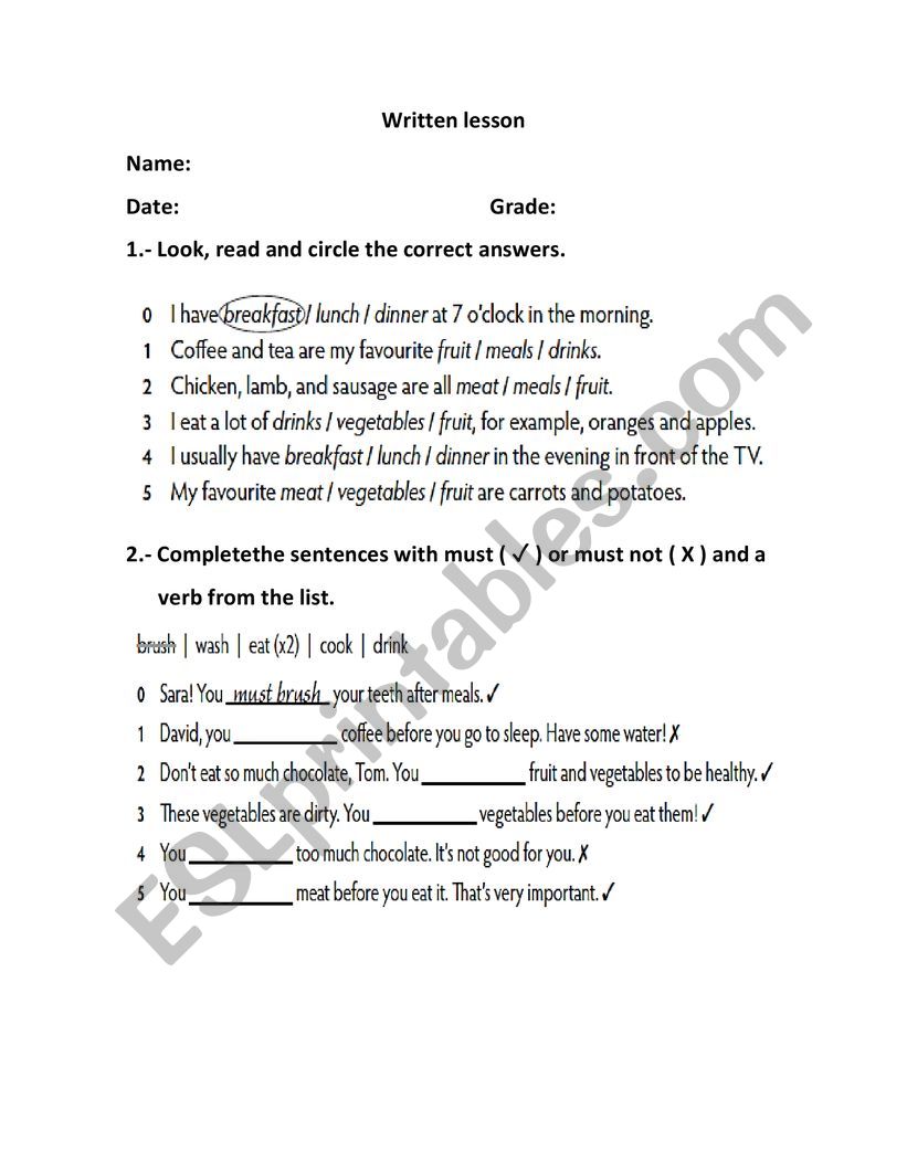 leecion cant  worksheet