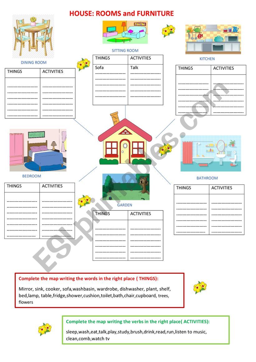 House and furniture worksheet