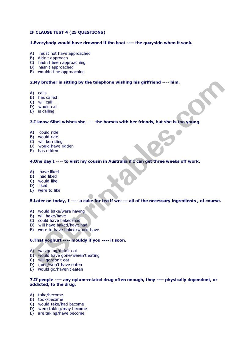 IF CLAUSE Multiple Choice Test