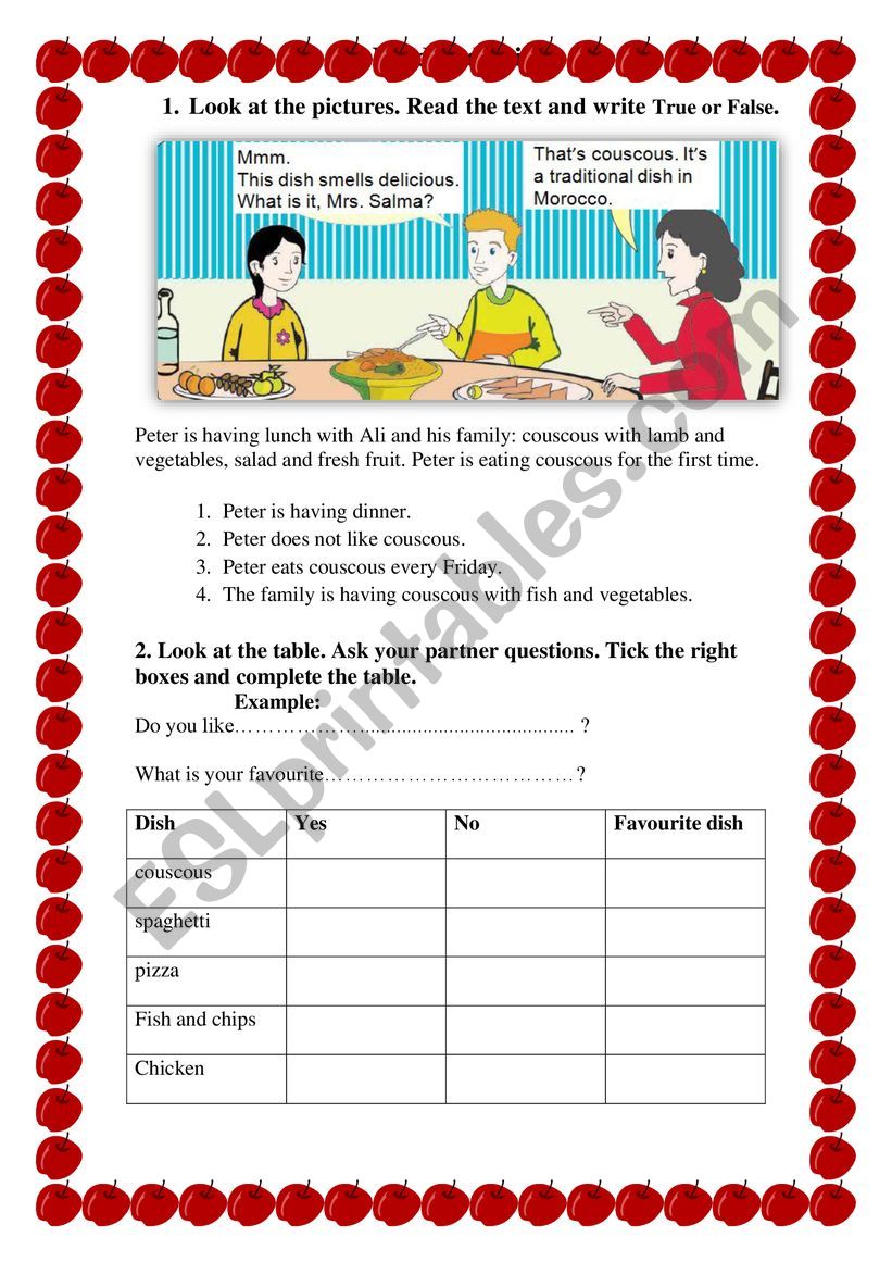 Food and drink worksheet