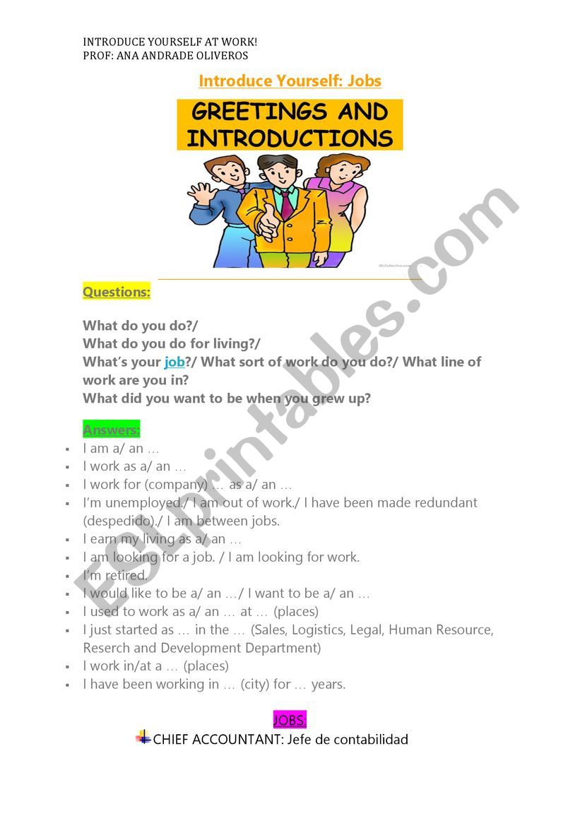 Introduce yourself al work! worksheet