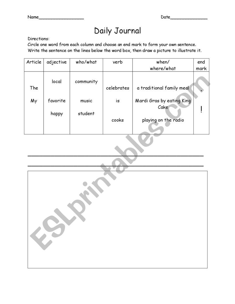 Journal Guide (Beginners) worksheet