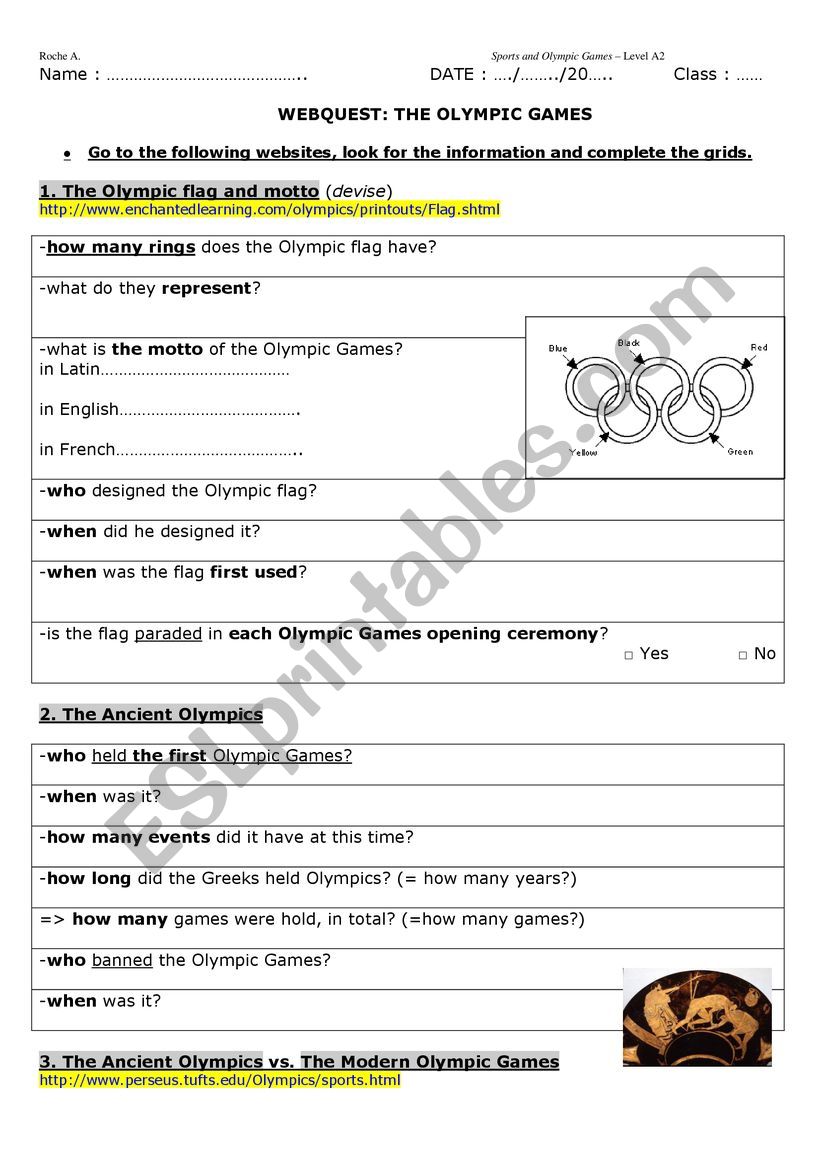 OLYMPIC GAMES- WEBQUEST worksheet