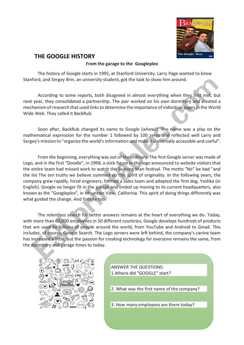 Google history worksheet