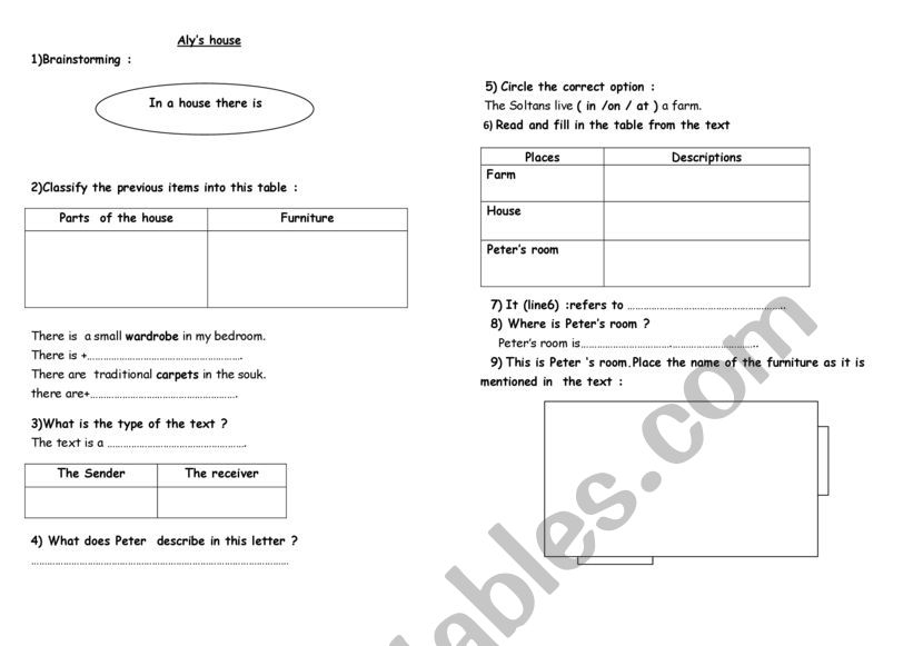 Aly�s house worksheet