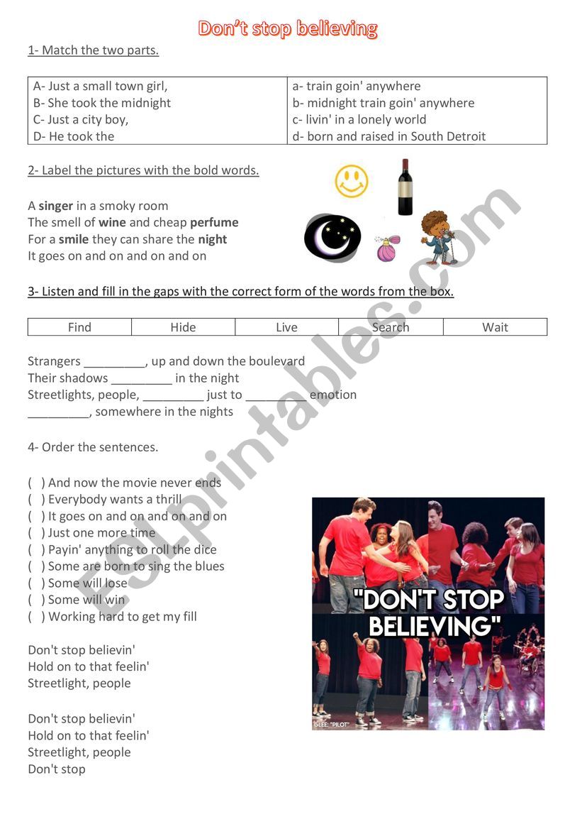 Don�t stop believing - Glee songsheet 