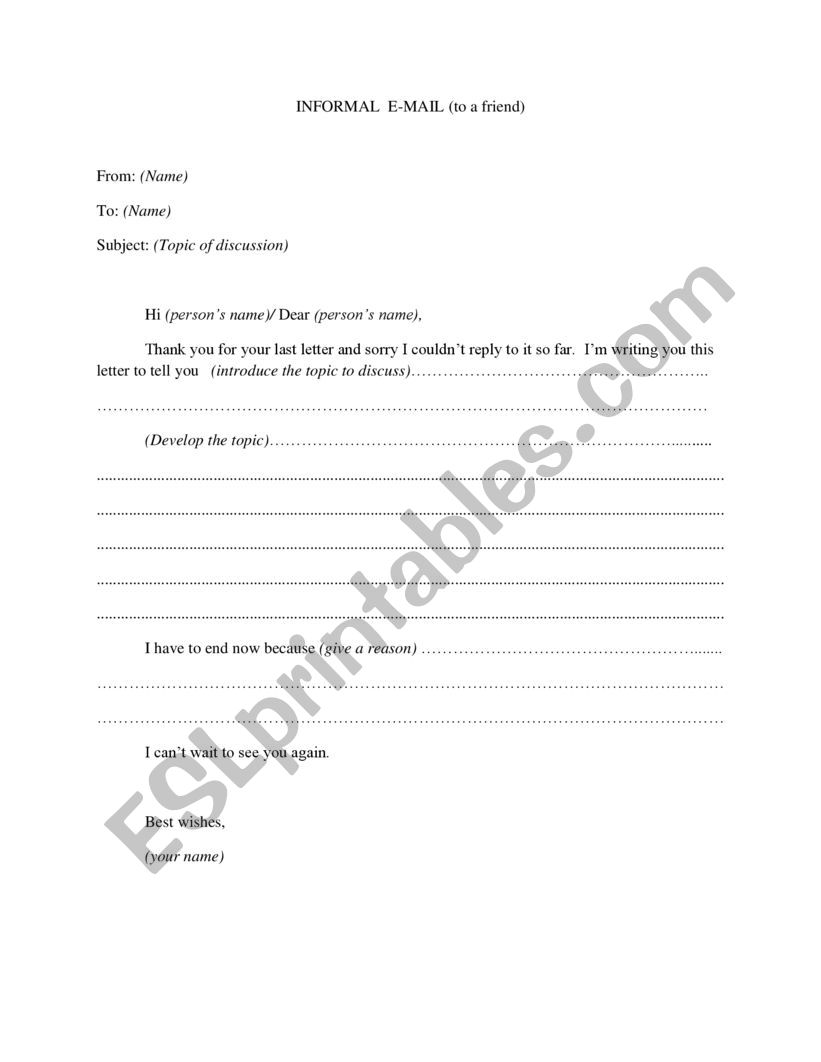 informal e-mail - pattern worksheet