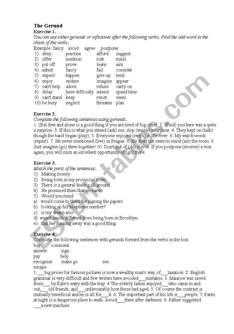 The Gerund worksheet