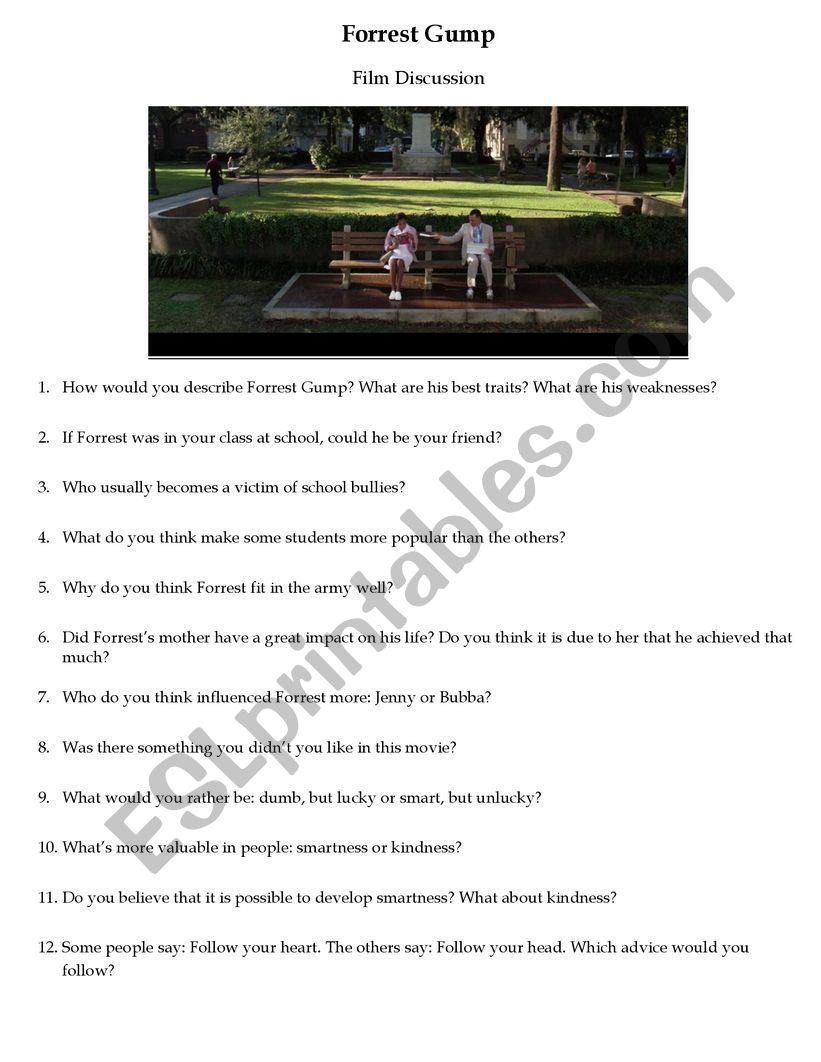 Forrest Gump Film Discussion worksheet