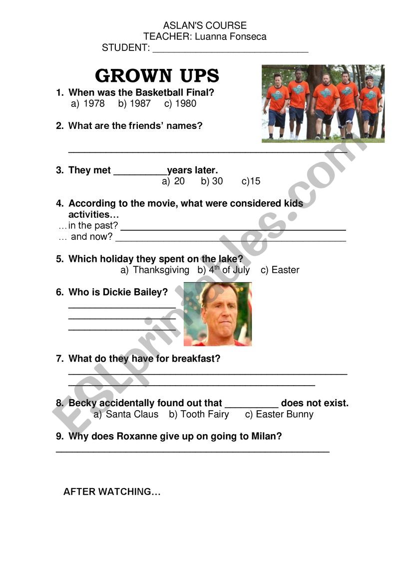 GROWN UPS MOVIE ACTIVITY worksheet