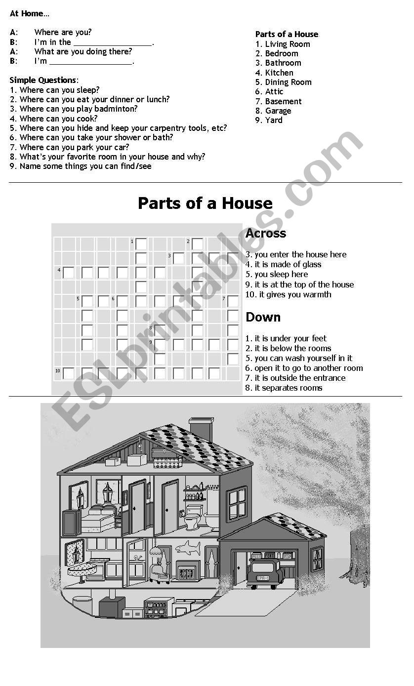 Parts of a House worksheet