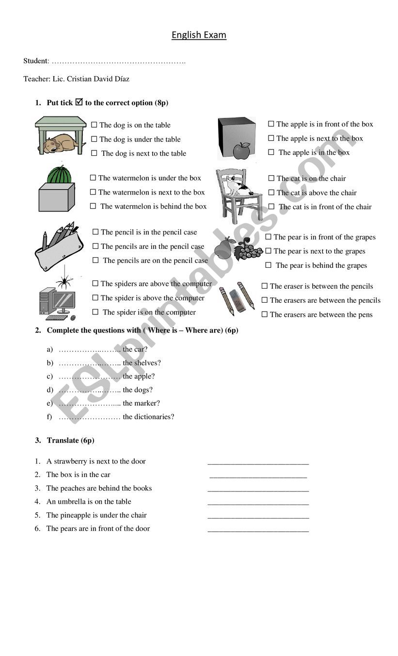 English Exam worksheet