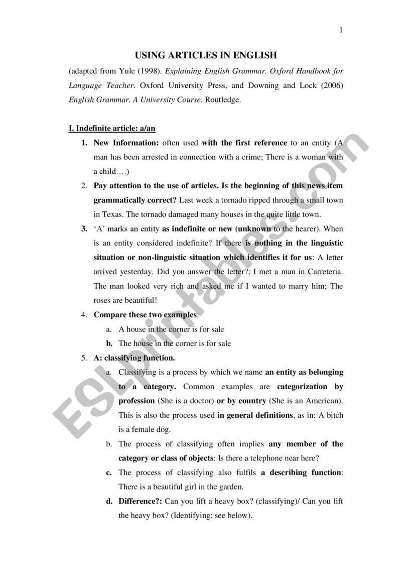 USING ARTICLES IN ENGLISH (Grammar & Exercises)