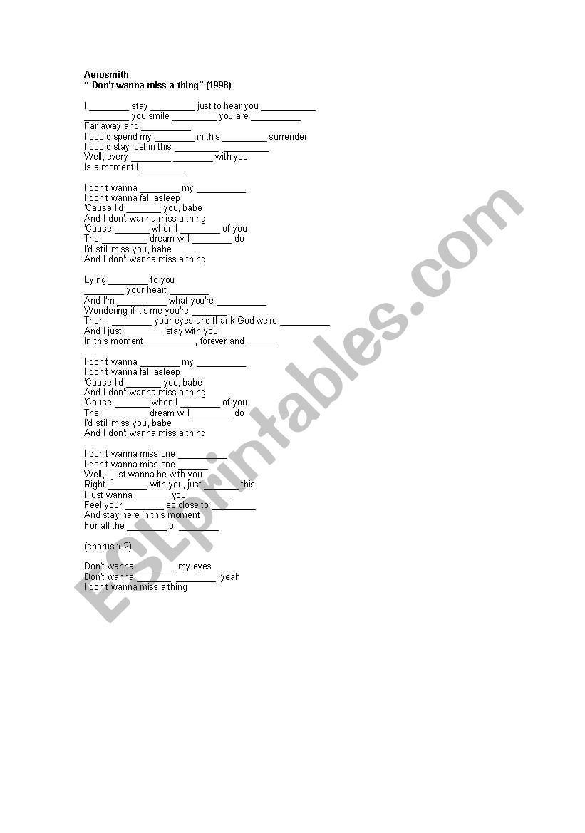 Aerosmith complete song worksheet