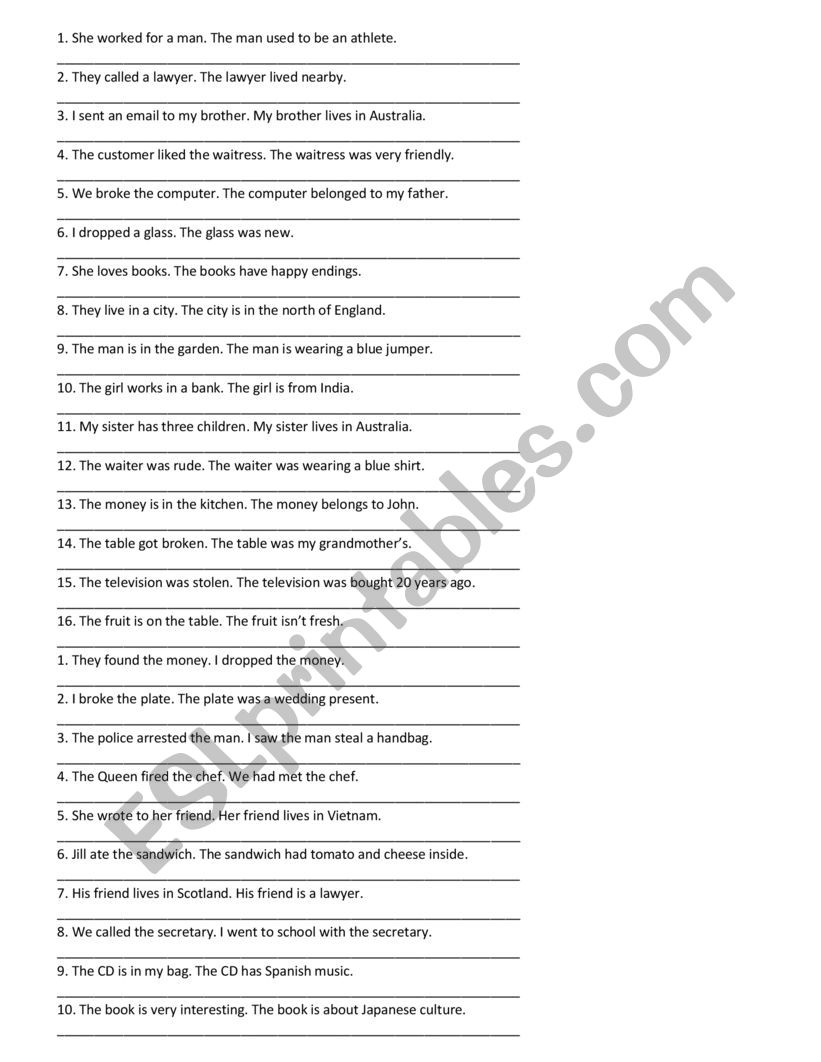 relative pronouns worksheet