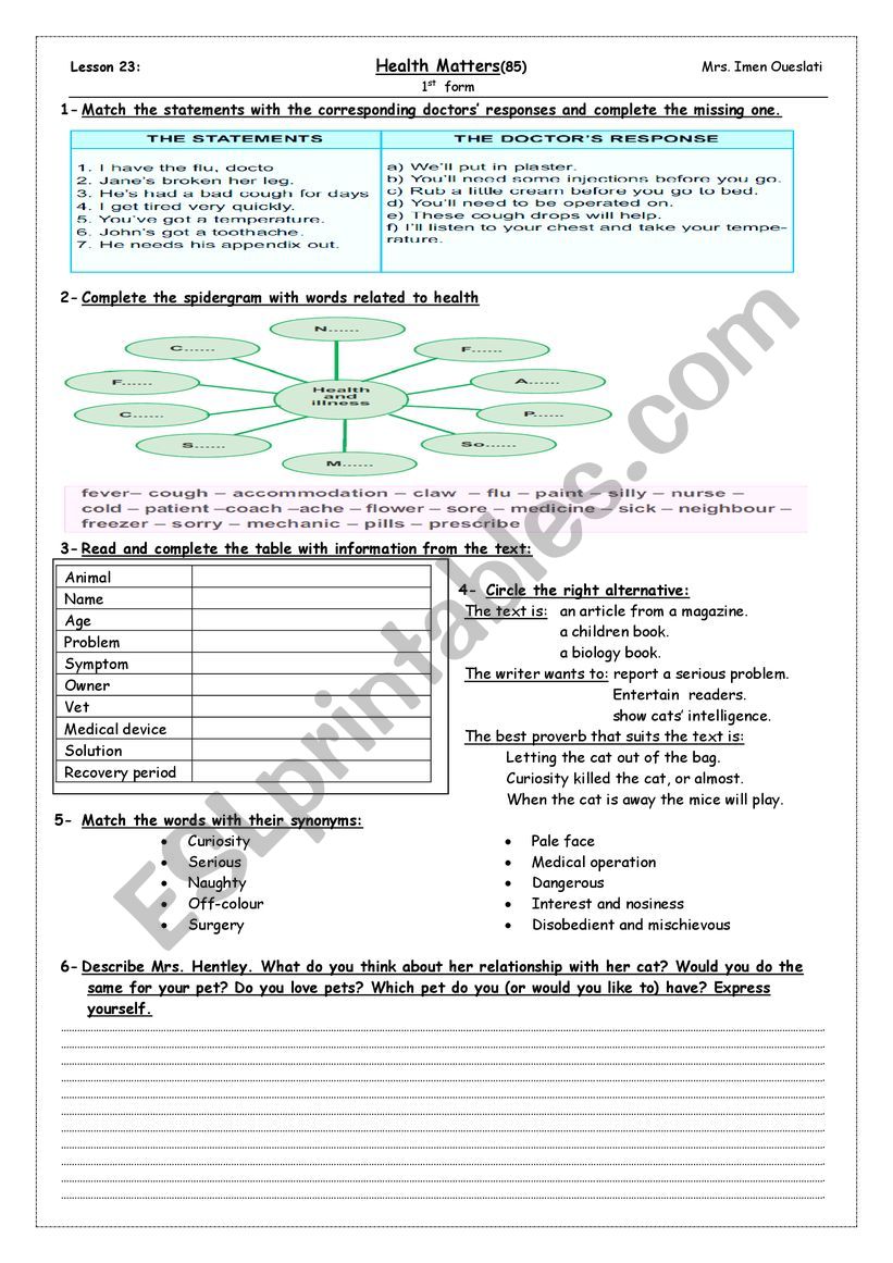 lesson 23: Health Matters 1st form