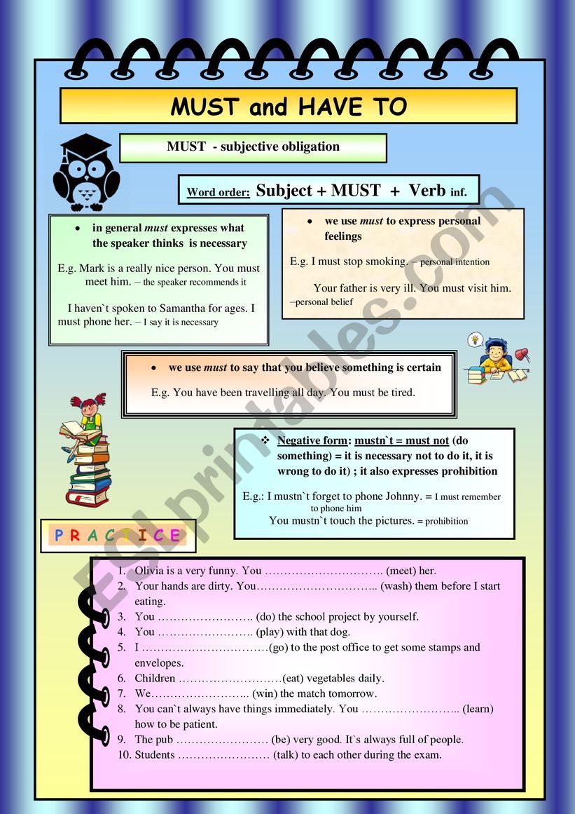 MUST and HAVE TO worksheet