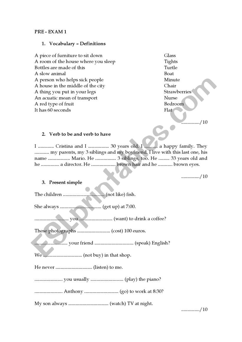 little exam worksheet