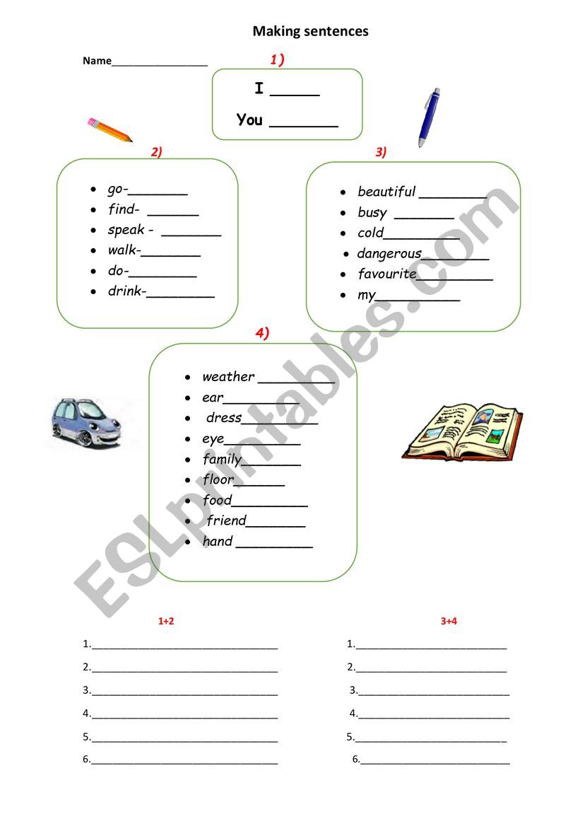 Sentence making worksheet