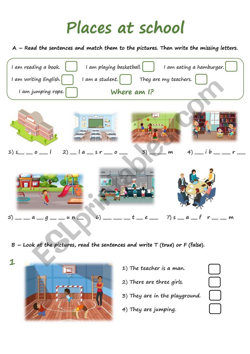 worksheet about school places