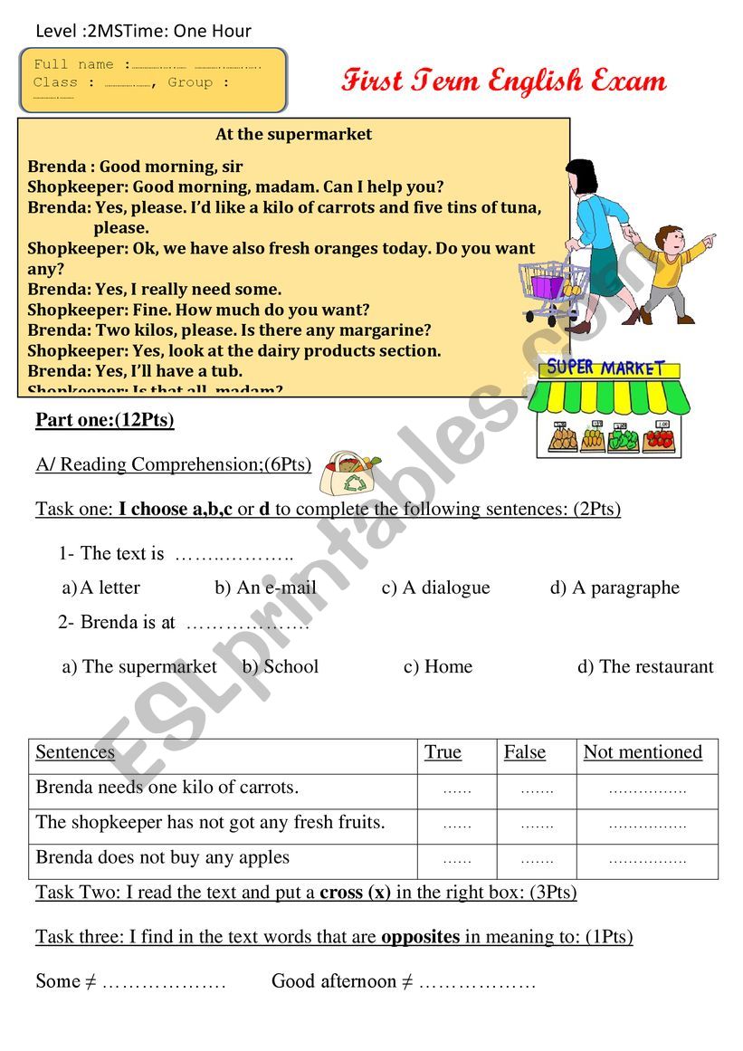 At the supermarket  worksheet