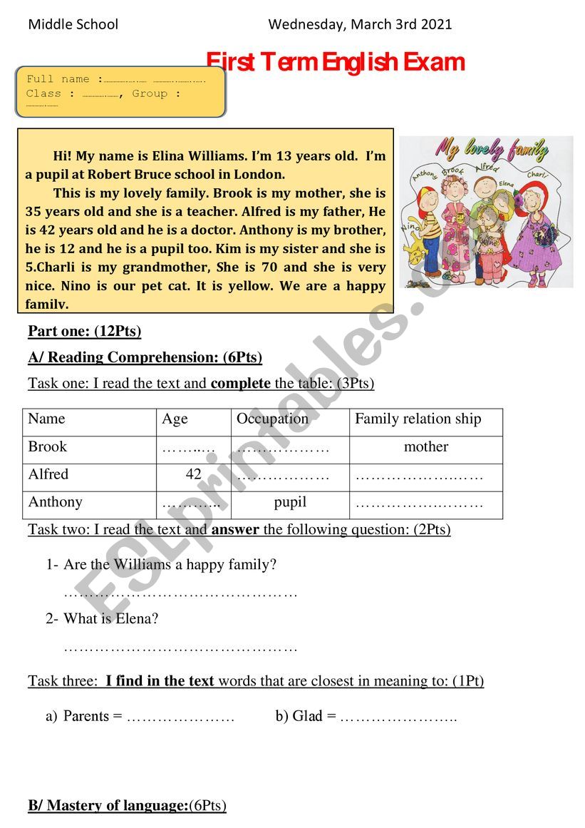 This is my lovely family worksheet