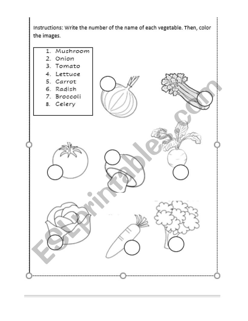 Vegetables worksheet