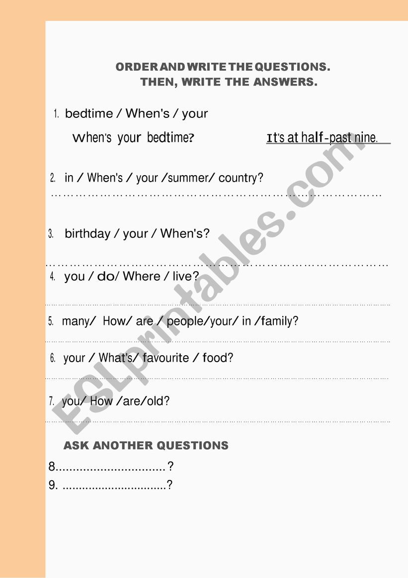 Order and write the questions worksheet