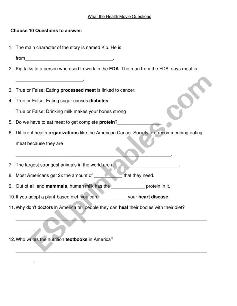 What the Health Movie Guide worksheet