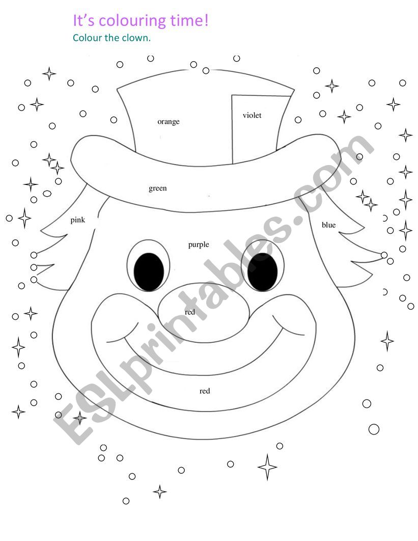 Colour the clown worksheet