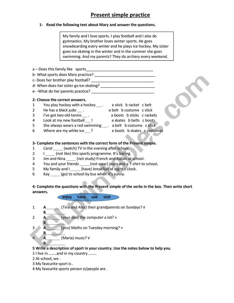 PRESENT SIMPLE PRACTICE worksheet