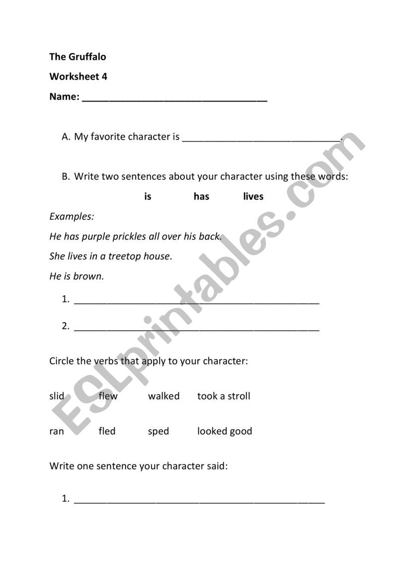 Gruffalo Worksheet 4 worksheet