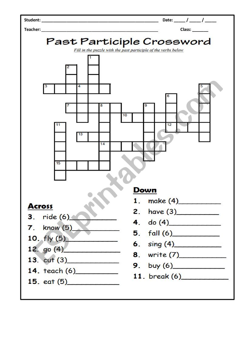 Past Participle - Crossword worksheet