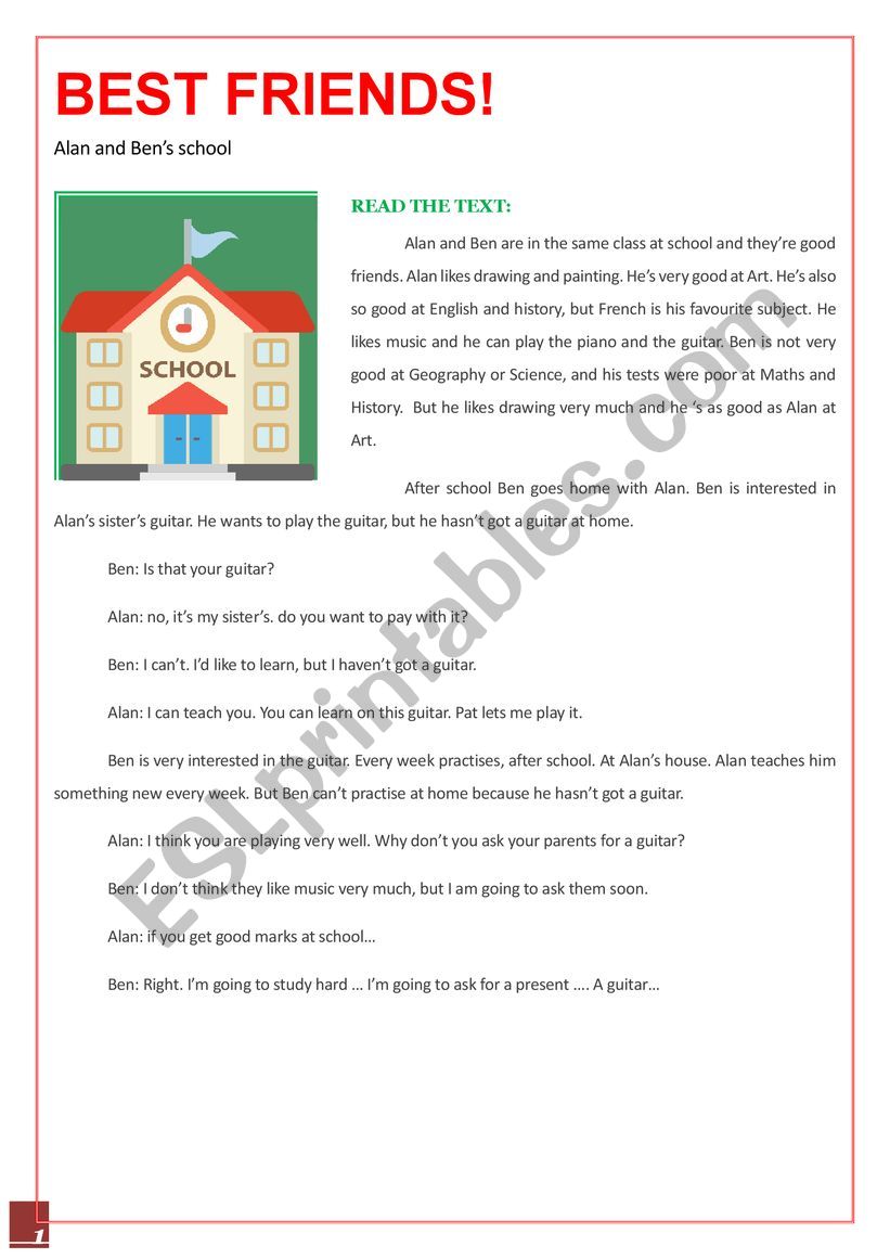 BEST FRIENDS - SCHOOL worksheet