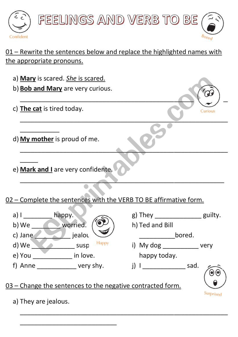 FEELINGS + VERB TO BE  worksheet