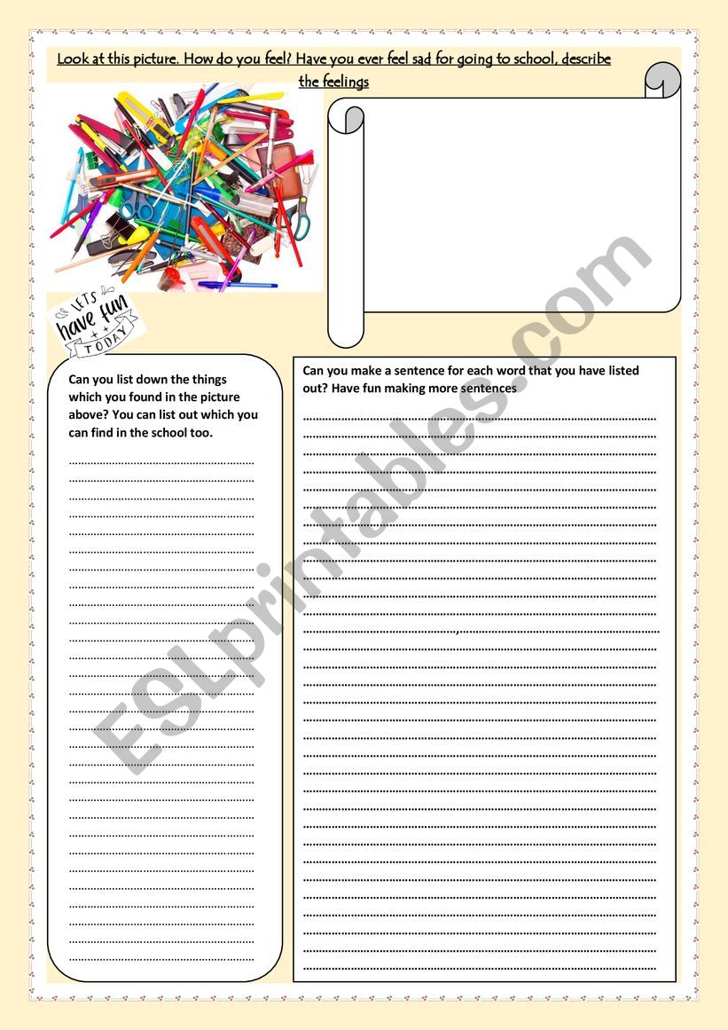stationeries worksheet