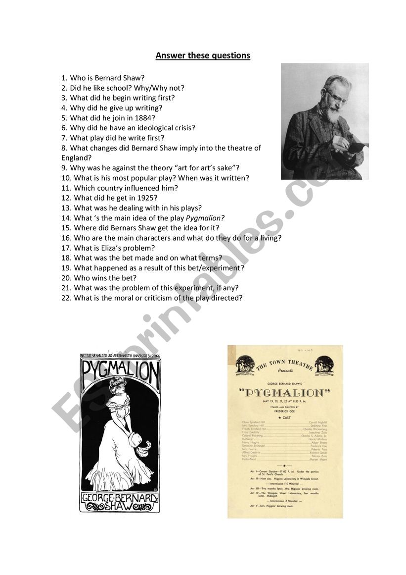 Pygmalion  worksheet